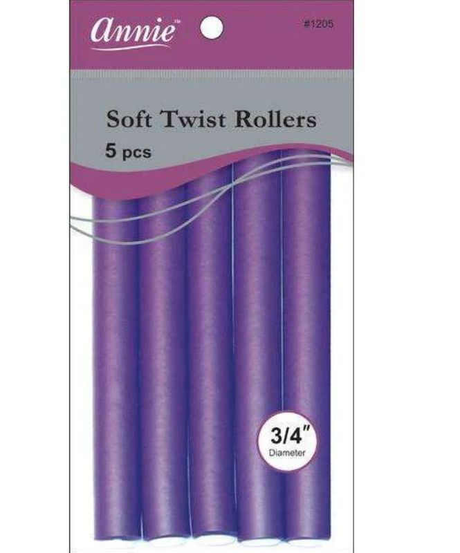 Annie Soft Twist Rollers 3/4in, 5 Count Heatless Hair Curlers, Purple
