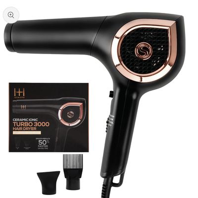 Hot &amp; Hotter Ceramic Ionic Turbo 3000 Hair Dryer, 1 Count, Black &amp; Rose Gold