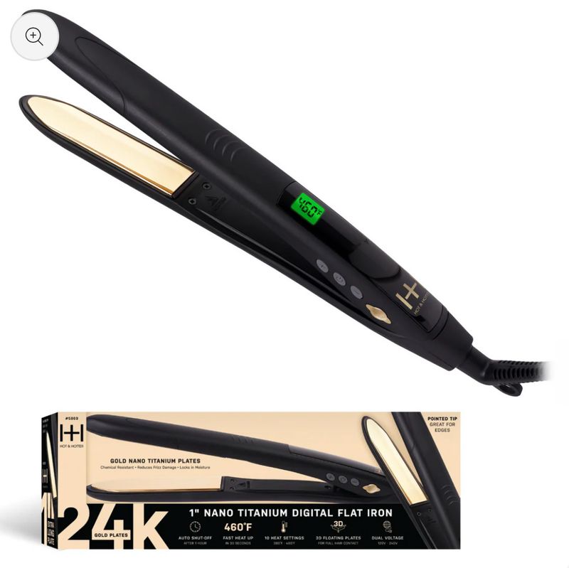 Hot &amp; Hotter Digital Nano Titanium Flat Iron with Gold Plates 1in, 1 Count Hair Straightener, Black