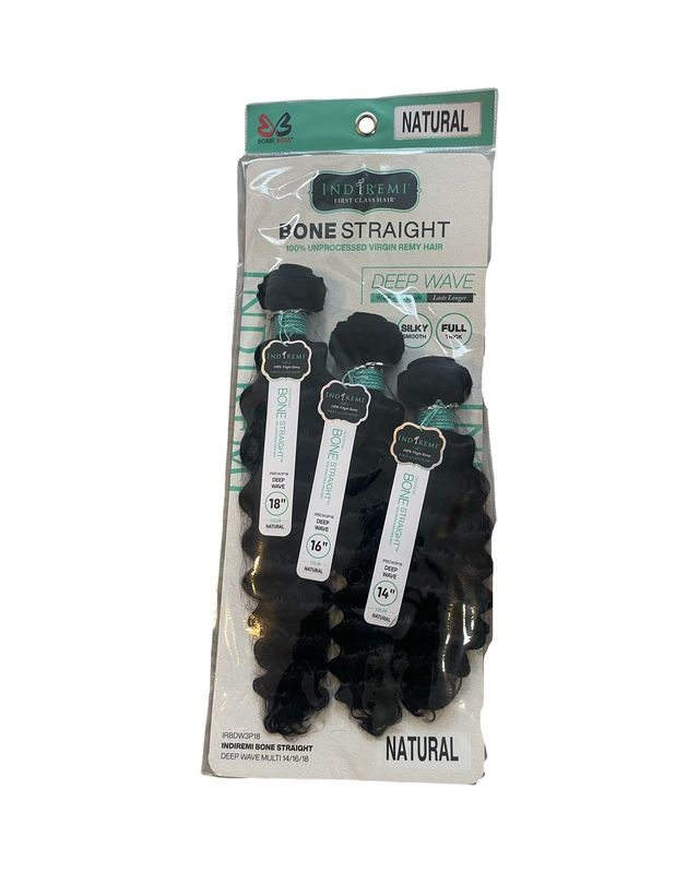 Bobbi Boss IndiRemi 100% Unprocessed Virgin Remy Hair Weave Bone Straight - DEEP WAVE MULTI - NATURAL
