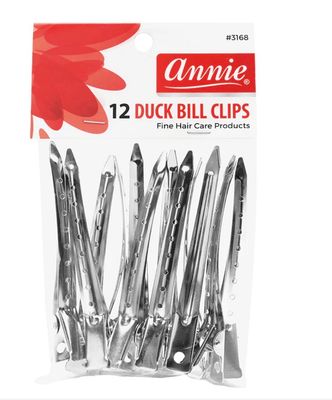 Annie Duck Bill Clips 12cm, 12 Count Metal Hair Clips, Silver