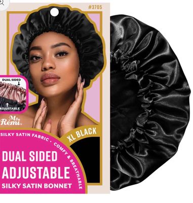 Ms. Remi Adjustable Dual-Sided Silky Satin Bonnet XL Black