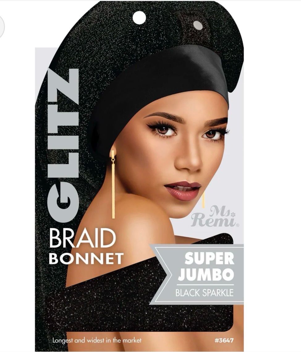 Ms. Remi Glitz Braid Bonnet Super Jumbo Black Sparkle