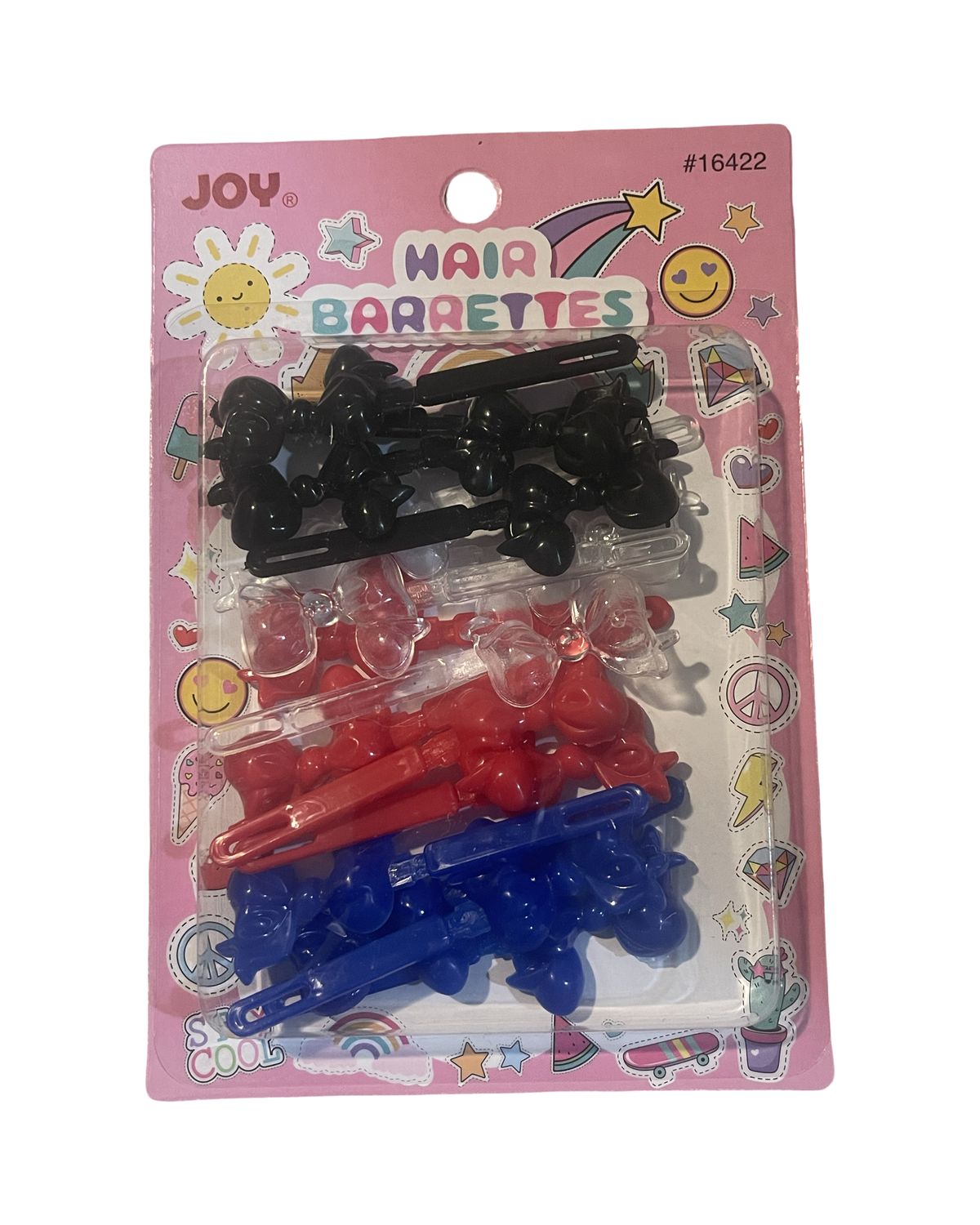 Joy Hair Barrettes 16ct Ribbon Black/Clear/Red/Blue