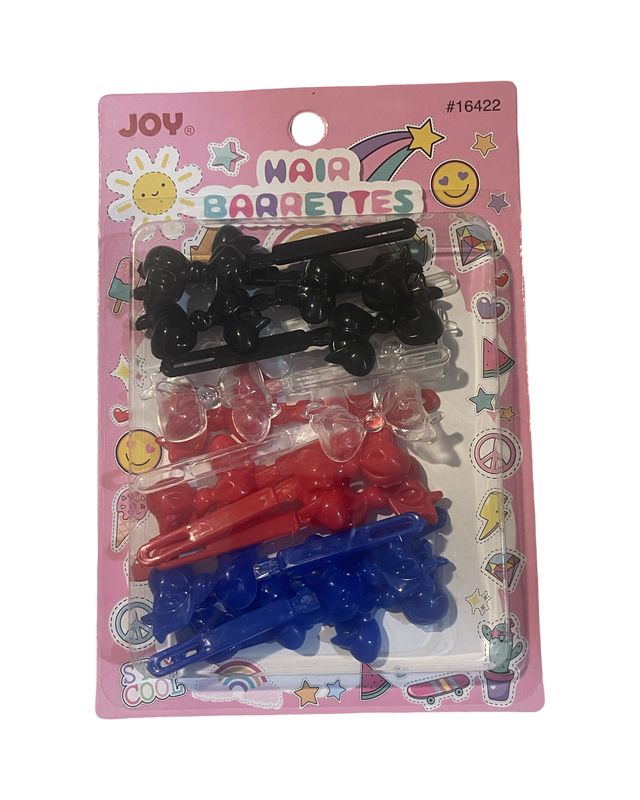 Joy Hair Barrettes 16ct Ribbon Black/Clear/Red/Blue