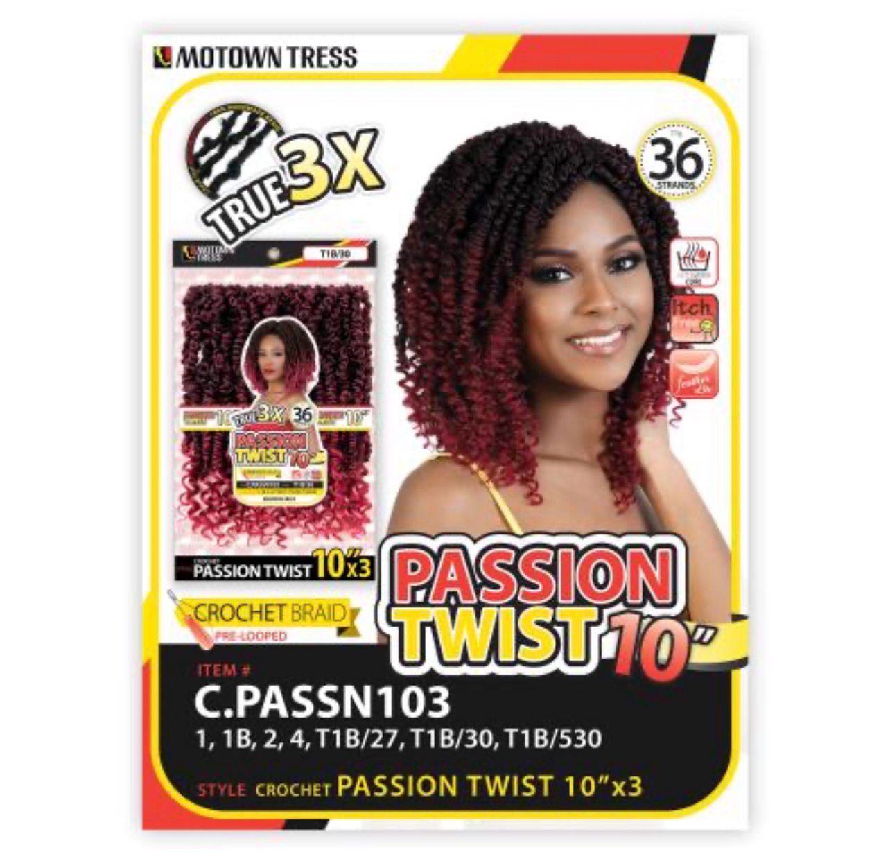Motown Tress Crochet Braids True 3X Passion Twist 10"