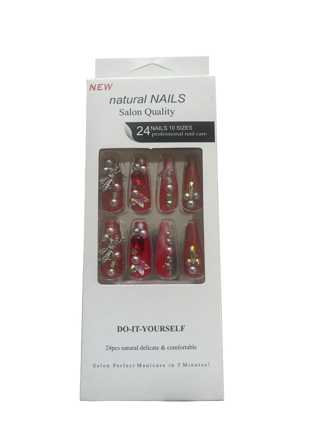 Salon Quality New natural Nails Do-It-Yourself 24 Piece 10 Sizes Professional Press-On Nails