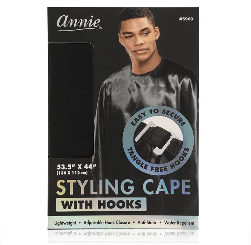 Annie Premium Styling Cape with Stretchable Hook, 1 Count, Black