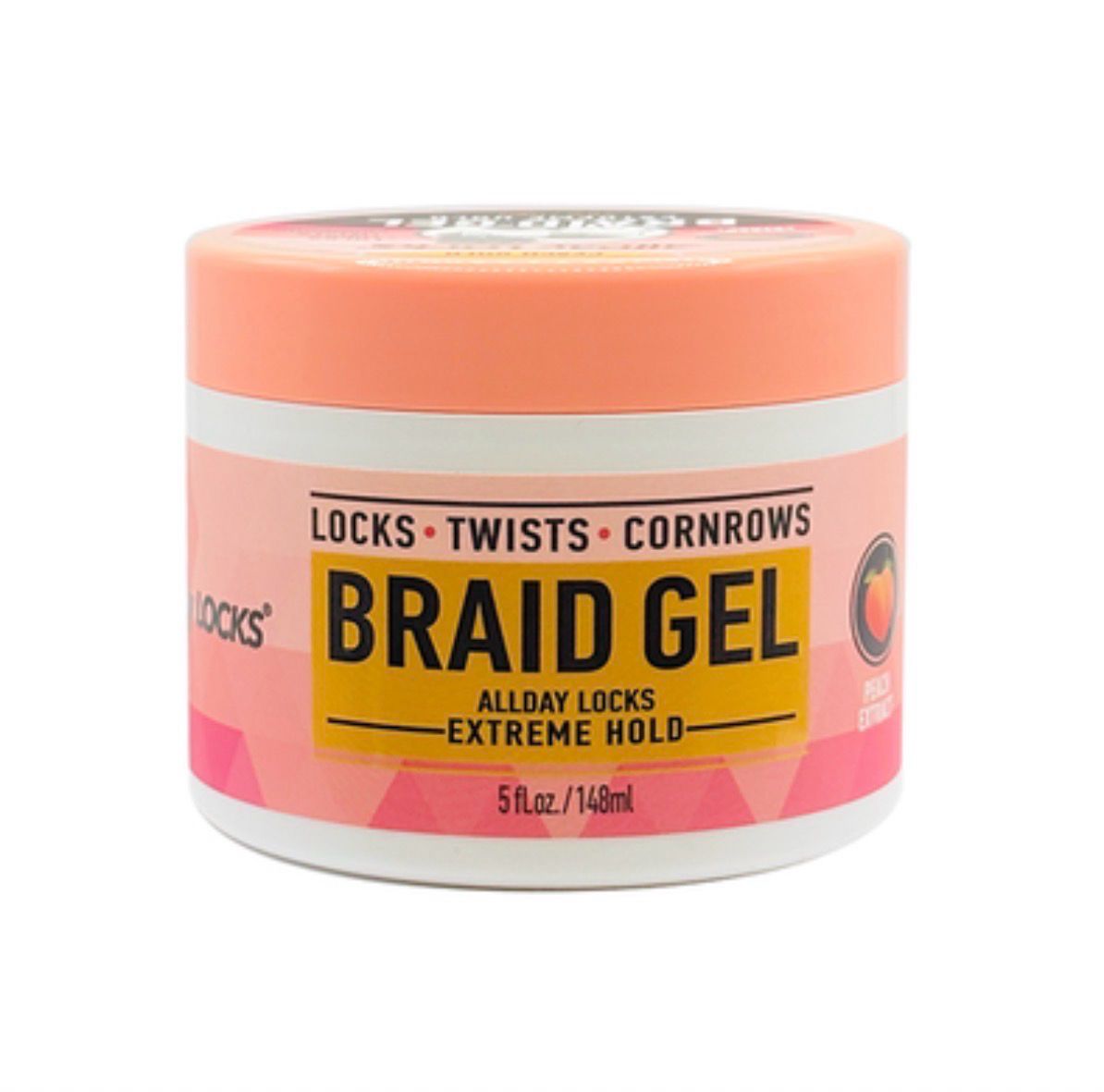 All Day Locks Braid Gel Extreme Hold Peach Gold 5 Oz
