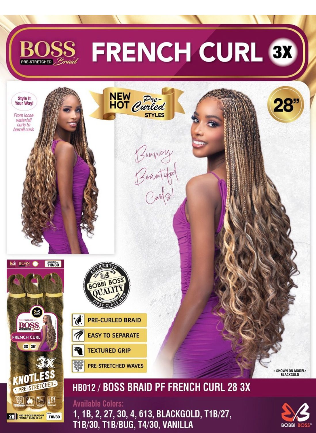 Bobbi Boss Braids Pre-Stretched 3X French Curl 28"