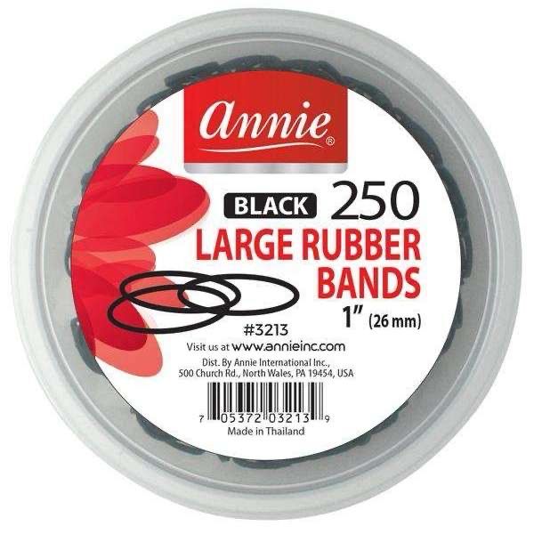 Annie Large Hair Rubber Bands 1” (26mm), Black, 250 Count