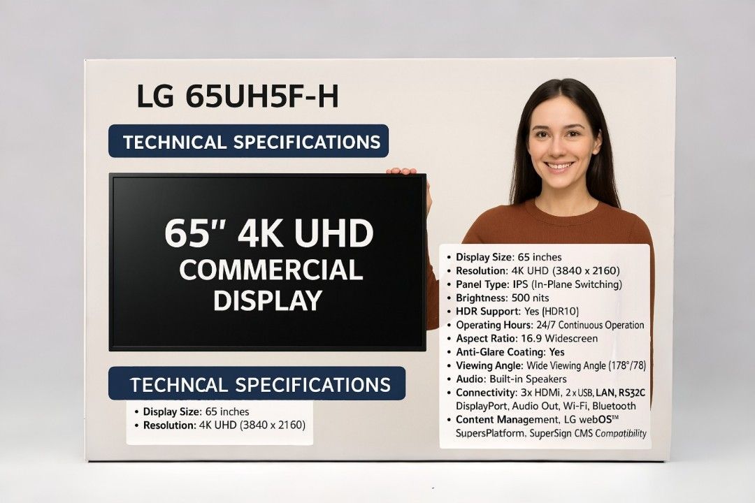 Preowned LG 65UH5F-H 65” 4K UHD Digital Signage UHD Anti Glare Commercial Display Good Visual Clarity Advertising TV
