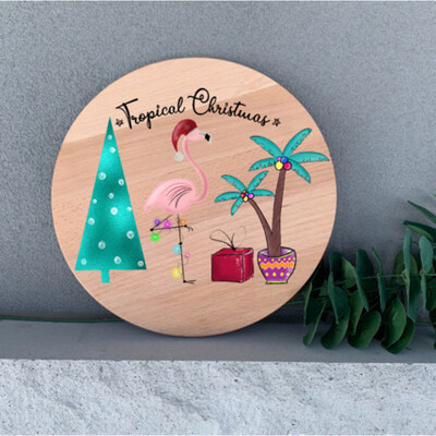 Beach Wall Decor Tropical Christmas Holiday 12” Round Handmade 