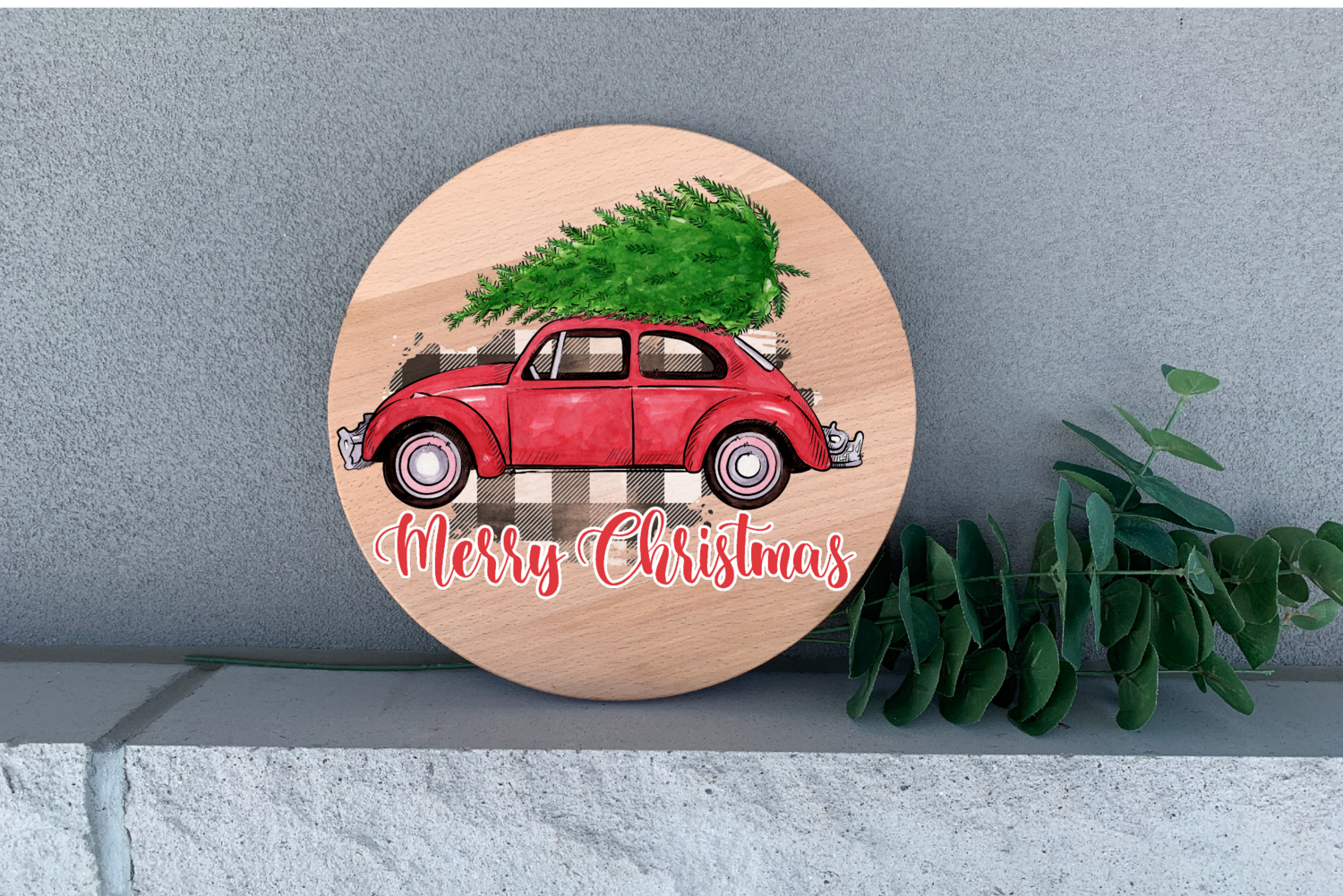 ​Holiday Decor VW Bug With Christmas Tree Wall or Door Hanging Sign