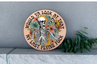 Skeleton Halloween Spell Out 12" Round Handmade Sublimated Sign