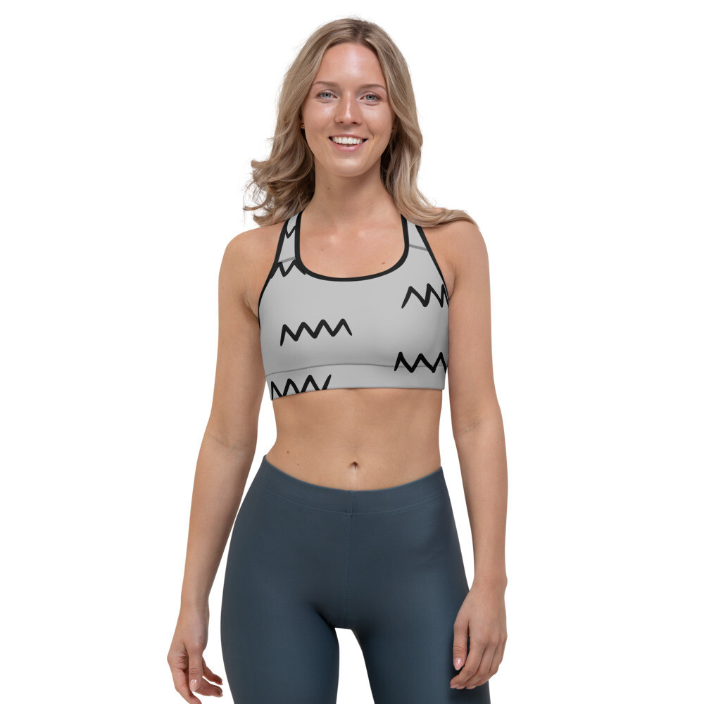 Squiggly Print Sports bra (Black,Gray)