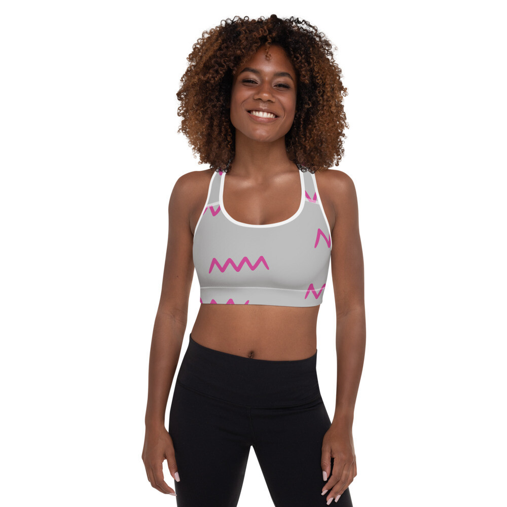 Squiggly Print Padded Sports Bra (Pink/Gray)