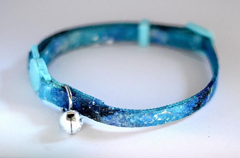 Blue Galaxy Glow In The Dark Cat Collar Hand Painted
