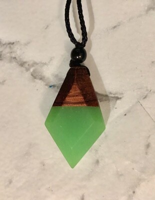 Wooden Glow In the Dark Green Resin Necklace