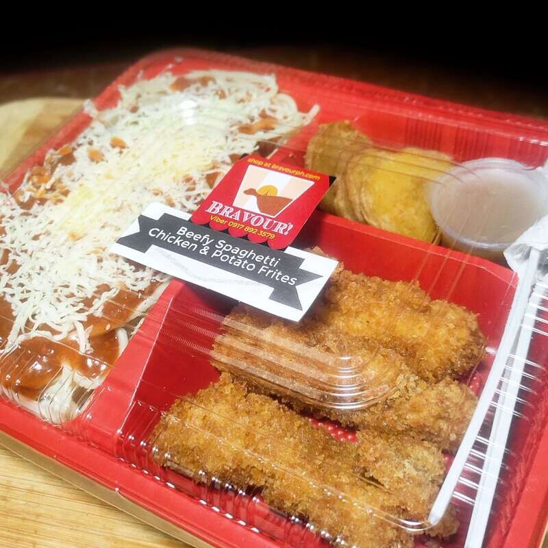 (CPFBS) Chicken &amp; Potato Frites &amp; Beefy Spaghetti Bento
