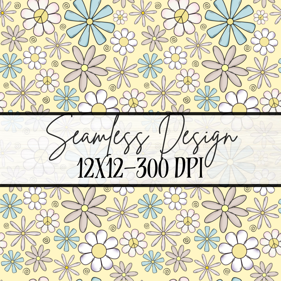 Retro Flowers Yellow Seamless- Small Print