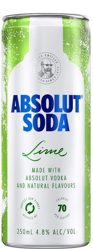 Absolut Lime and Soda 250ml (4 Pack)