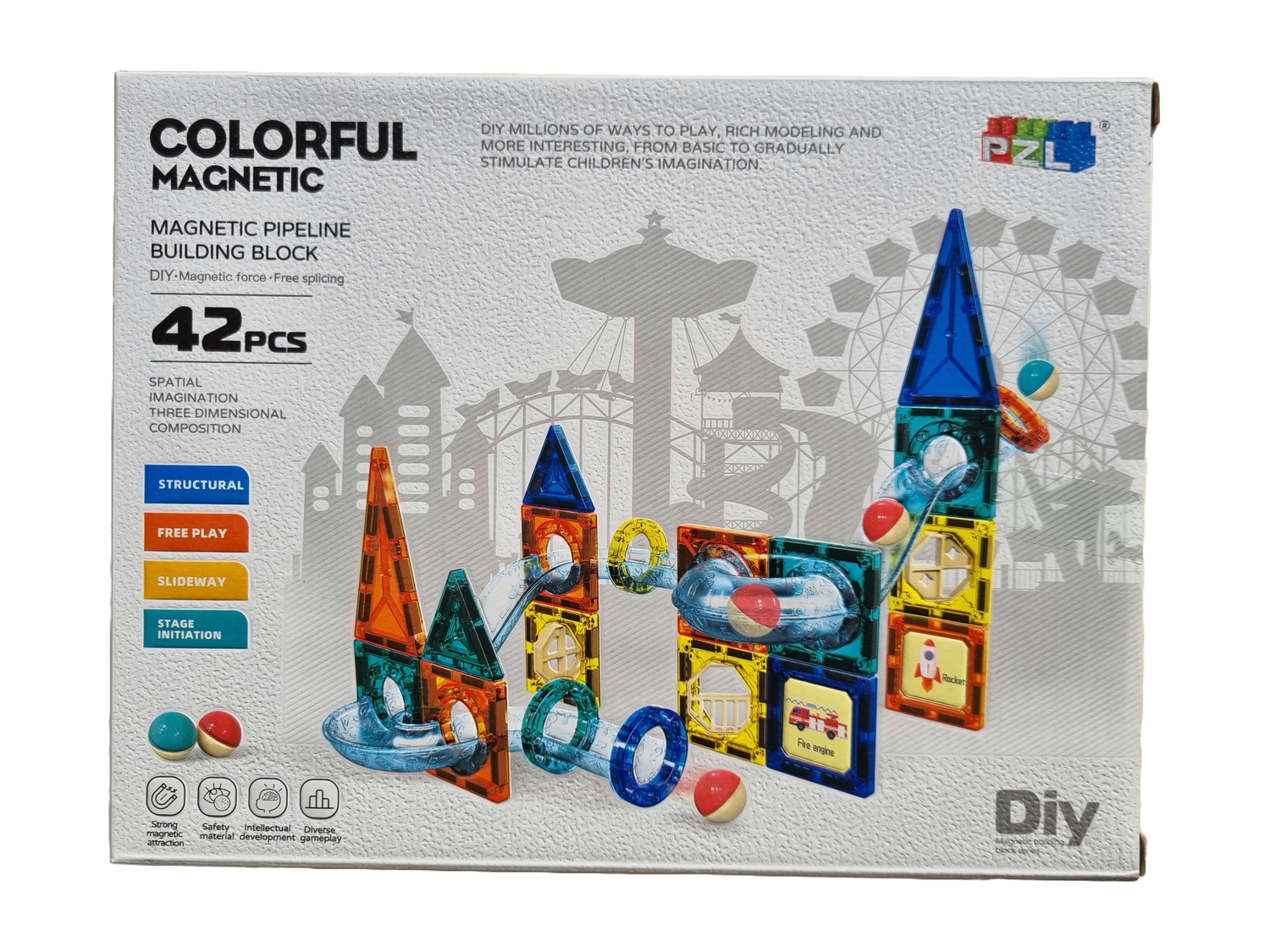 Magnetic Pipeline Building Blocks 42 pcs