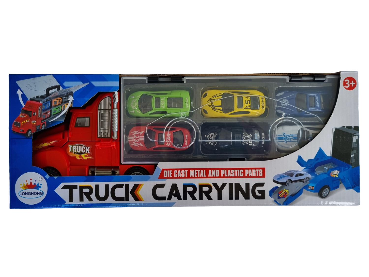 Truck carrying 6 Die Cast Metal Cars