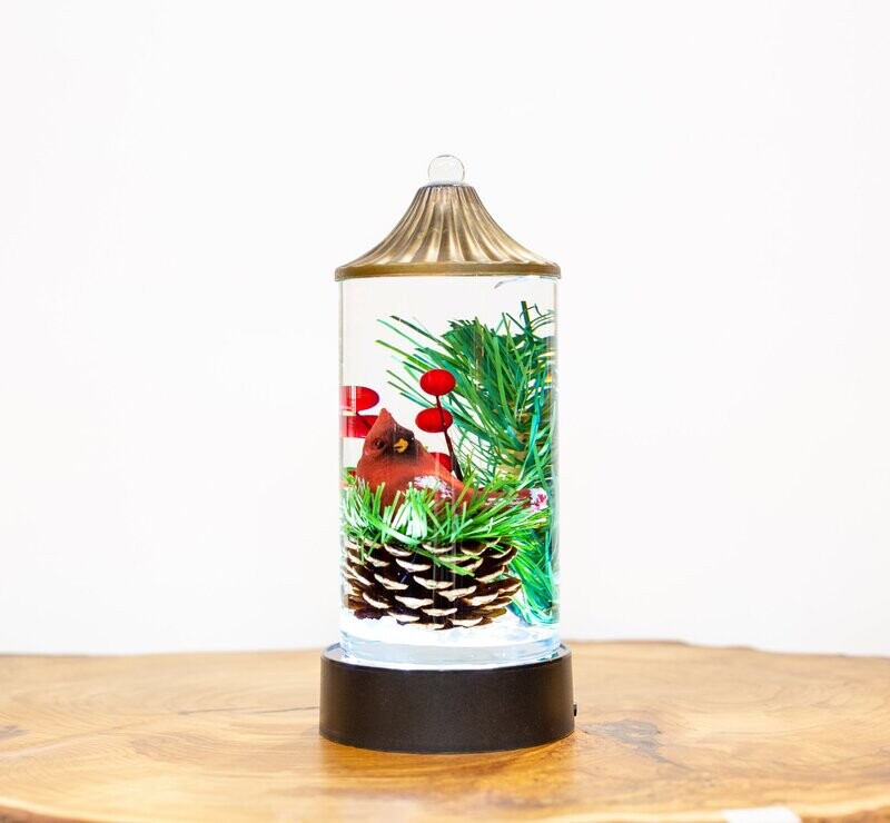 1/2 Cylinder - "Cardinal with Pine-cone"