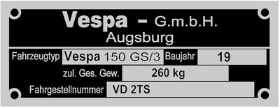 Typenschilder Vespas Augsburg GmbH eckig