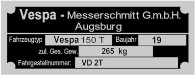 Typenschilder Vespas Messerschmitt GmbH