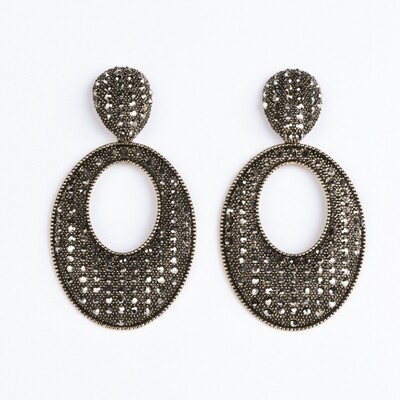 Brinco Ovalado Strass Fumê OV