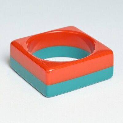Pulseira Resina Quadrada Laranja com Turquesa