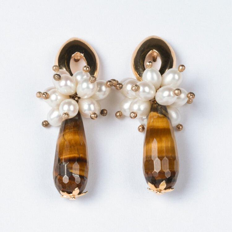 DMC - Brinco Cacho Pérolas e Olho de Tigre