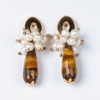 DMC - Brinco Cacho Pérolas e Olho de Tigre