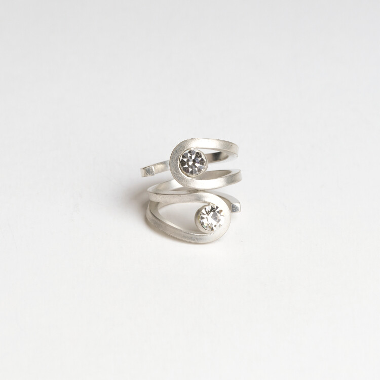 Anel Siamês Strass Prateado