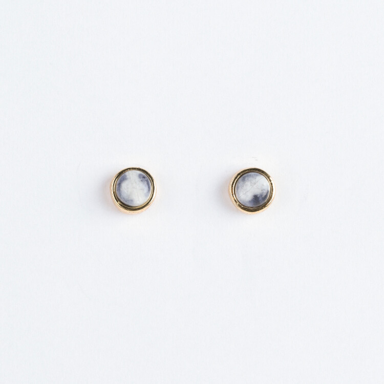 Brinco Base Bolinha Quartzo Azul com Dourado