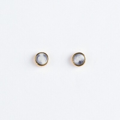 Brinco Base Bolinha Quartzo Azul com Dourado