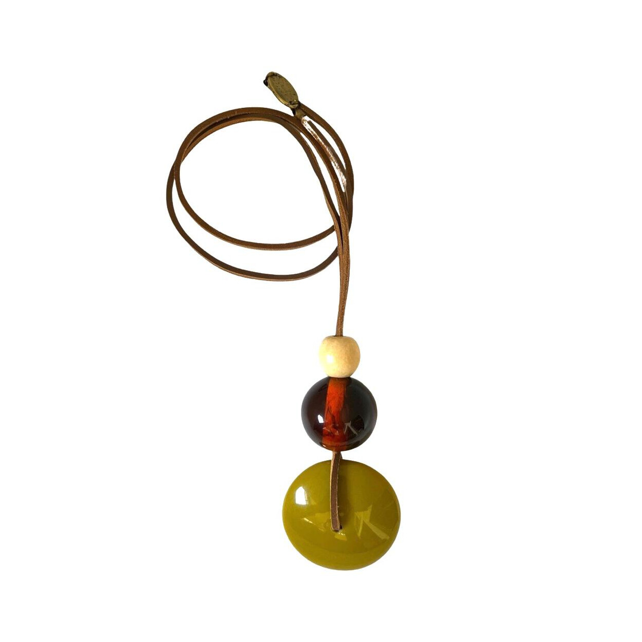 Colar Comprido Discos Caramelo e Oliva