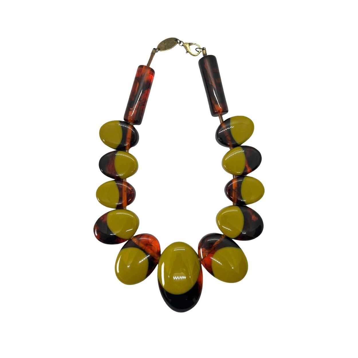 Colar Curto Bicolor "Calçadão" Caramelo e Oliva