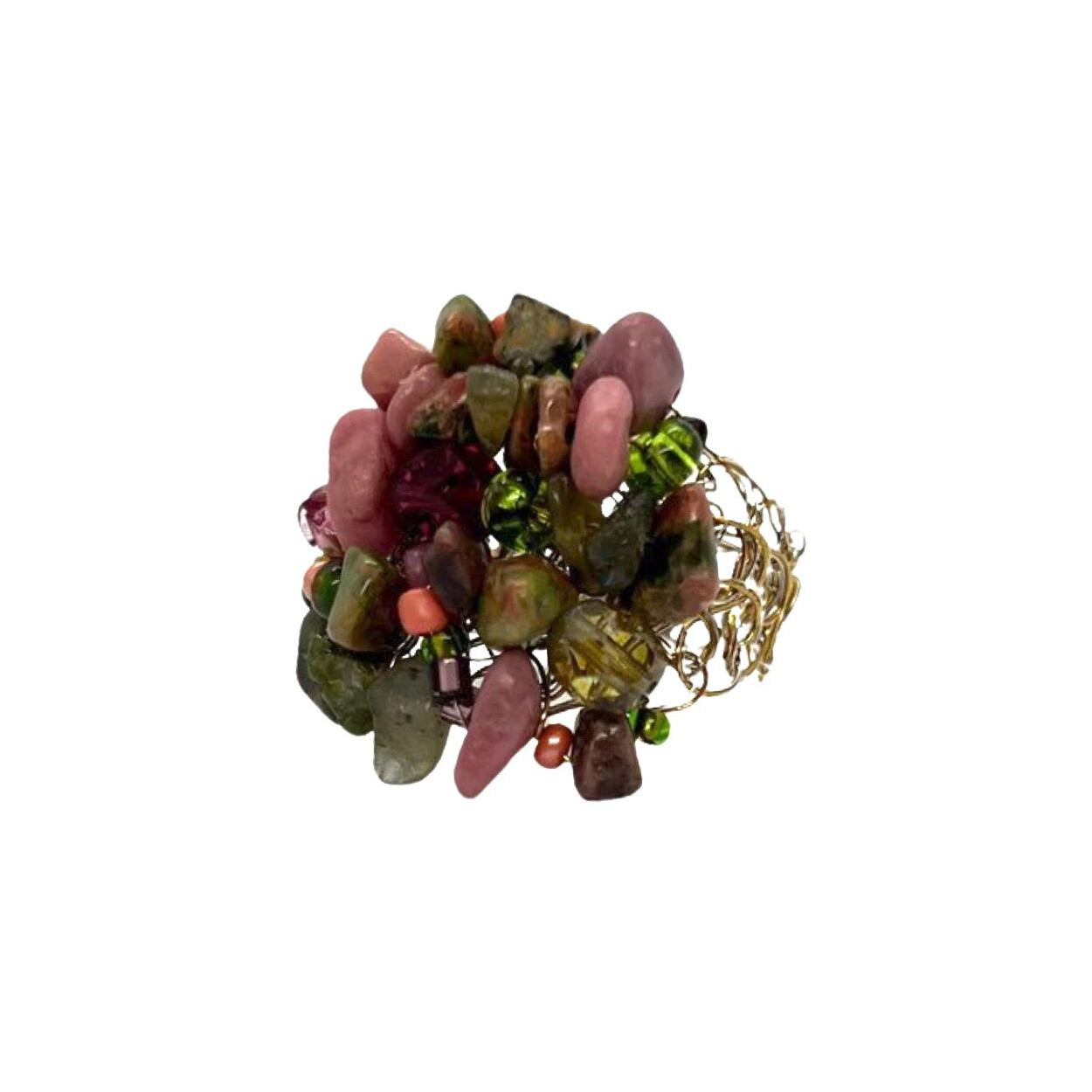 Anel Crochê "Mangueira" Verde e Rosa