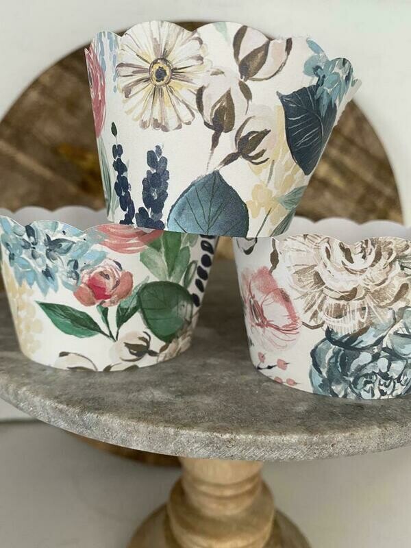 Blue Wedding, Rustic Cupcake Wrappers, Floral Cupcake Wrappers, Wedding Cupcake Wrappers,