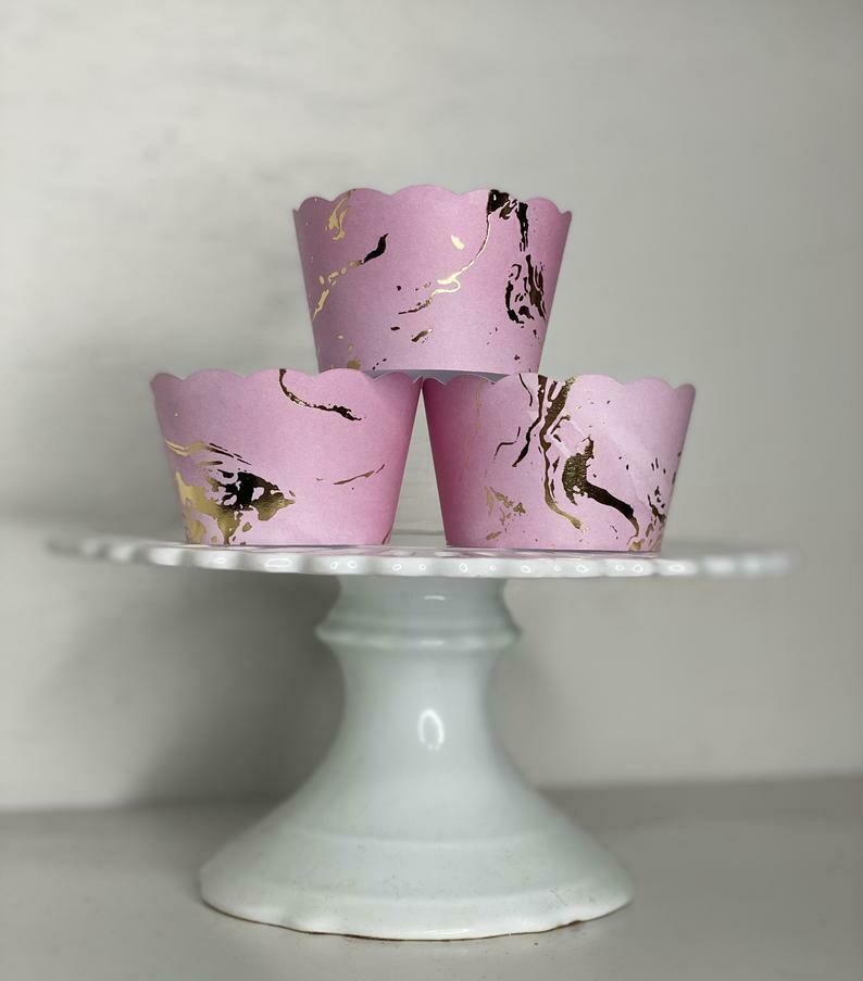 Pink and Gold Marble Cupcake Wrappers, Rustic Cupcake Wrappers, Wedding Cupcake Wrappers, Birthday Cupcake Wrapper, Hessian, Baby Shower