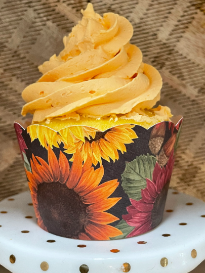 Fall Sunflower Wrappers , Rustic Cupcake Wrappers, Wedding Cupcake Wrappers, Birthday Cupcake Wrapper, Hessian