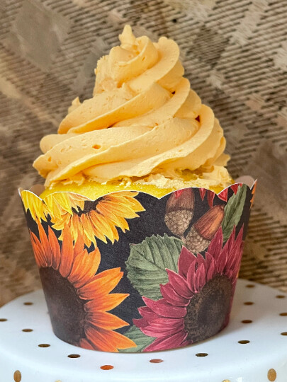 Fall Sunflower Wrappers , Rustic Cupcake Wrappers, Wedding Cupcake Wrappers, Birthday Cupcake Wrapper, Hessian