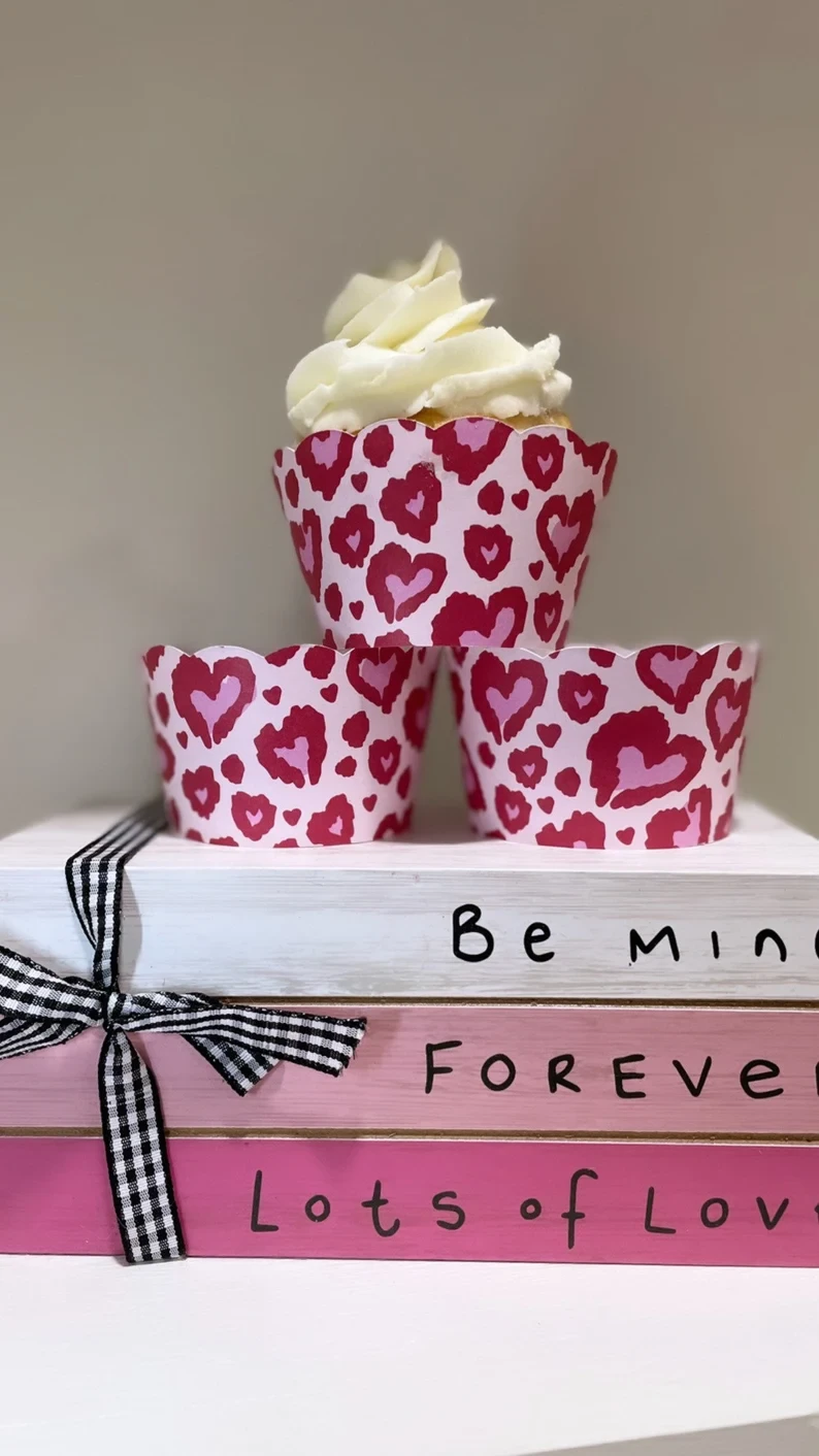 Red, Pink Heart Leopard Cupcake Wrappers