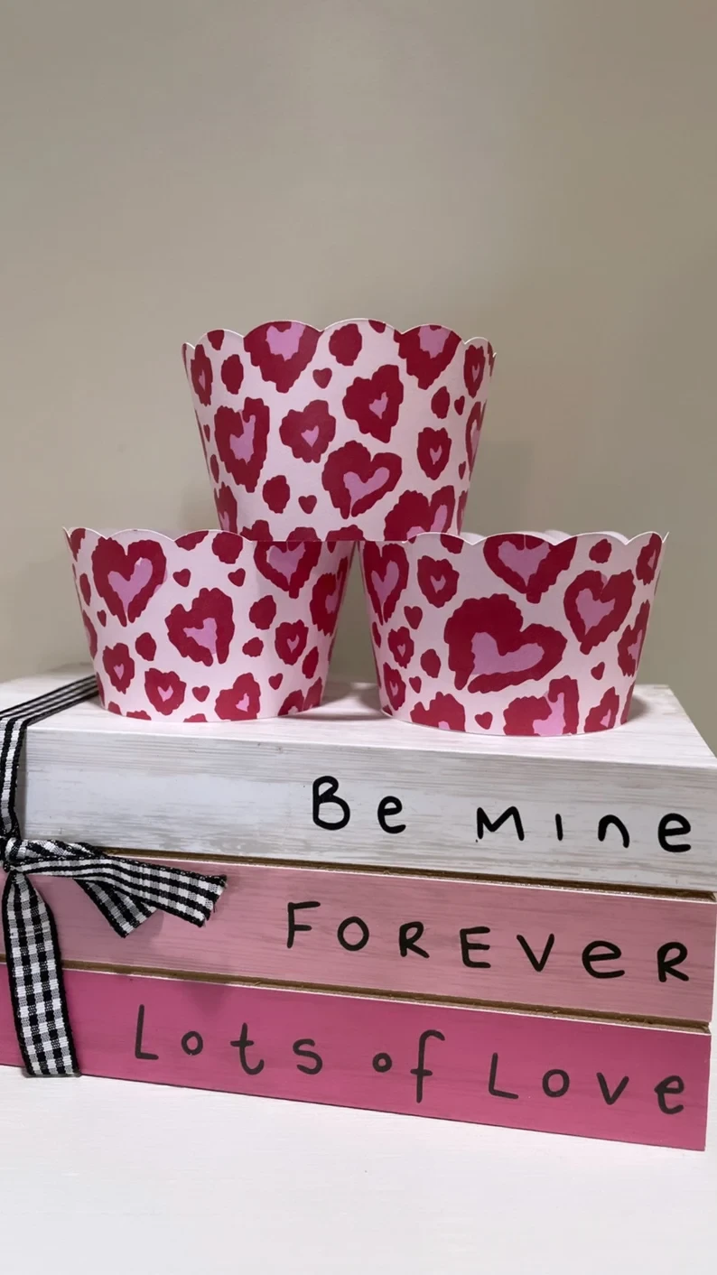Red, Pink Heart Leopard Cupcake Wrappers
