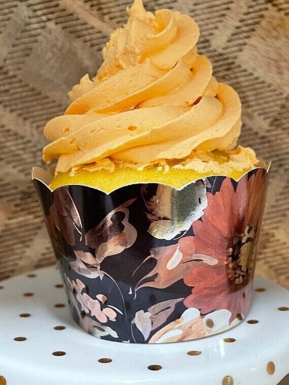 Black Floral Sepia Wrappers, Rustic Cupcake Wrappers, Wedding Cupcake Wrappers, Birthday Cupcake Wrapper, Hessian