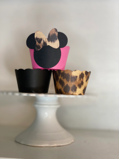 Black, Leopard and Pink Minnie Mouse Cupcake Wrappers
