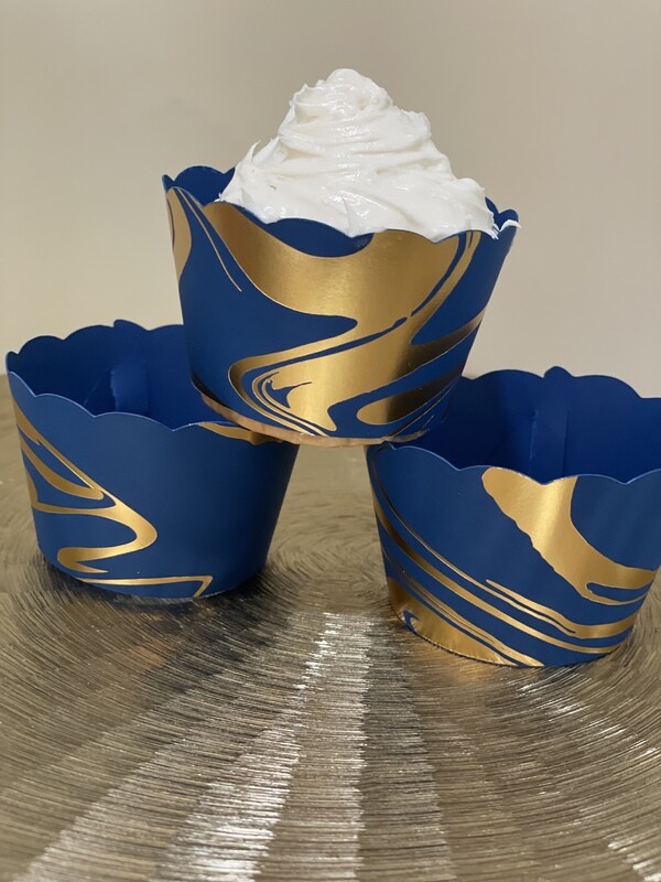 Royal Blue and Gold Foil Cupcake Wrappers